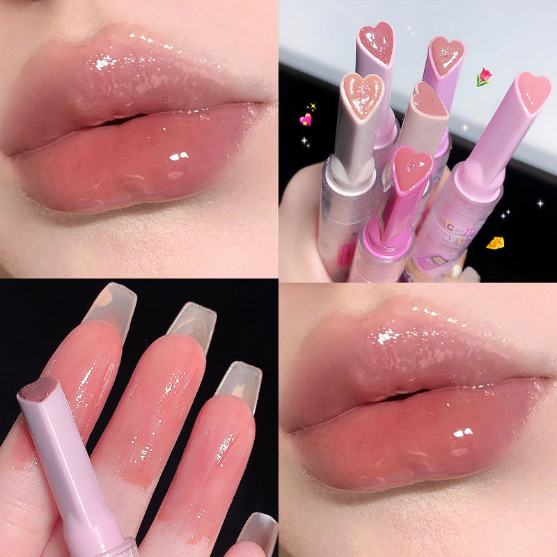 FLORTTE Love Shape Lipstick Flower Jelly Water Lip Gloss Clear Light Hydrating Lip Tint Non-stick Cup Korea Cosmetic
