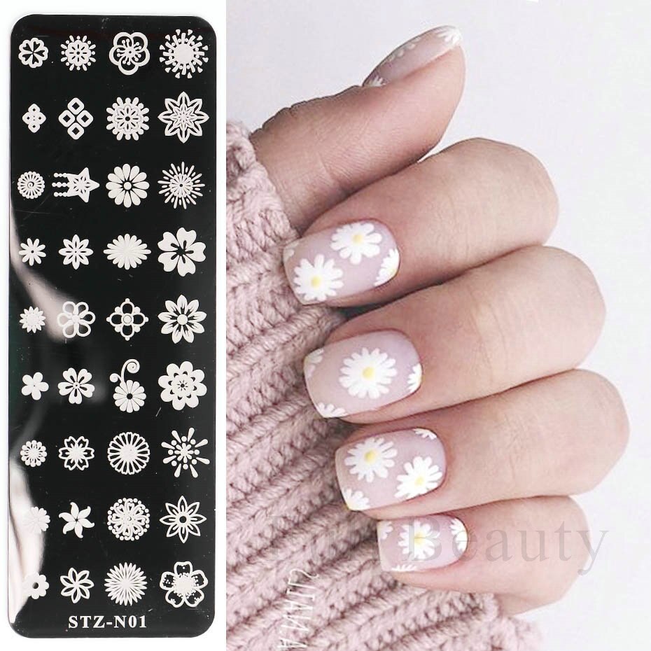 French Nail Art Stamping Plate Geometry Wave Line Drawing Templates Flower Love Lace Stamp Nail Charm Mold Stencil Tools LAXY-D-
