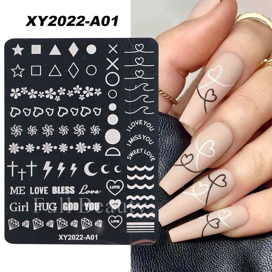 French Nail Art Stamping Plate Geometry Wave Line Drawing Templates Flower Love Lace Stamp Nail Charm Mold Stencil Tools LAXY-D-