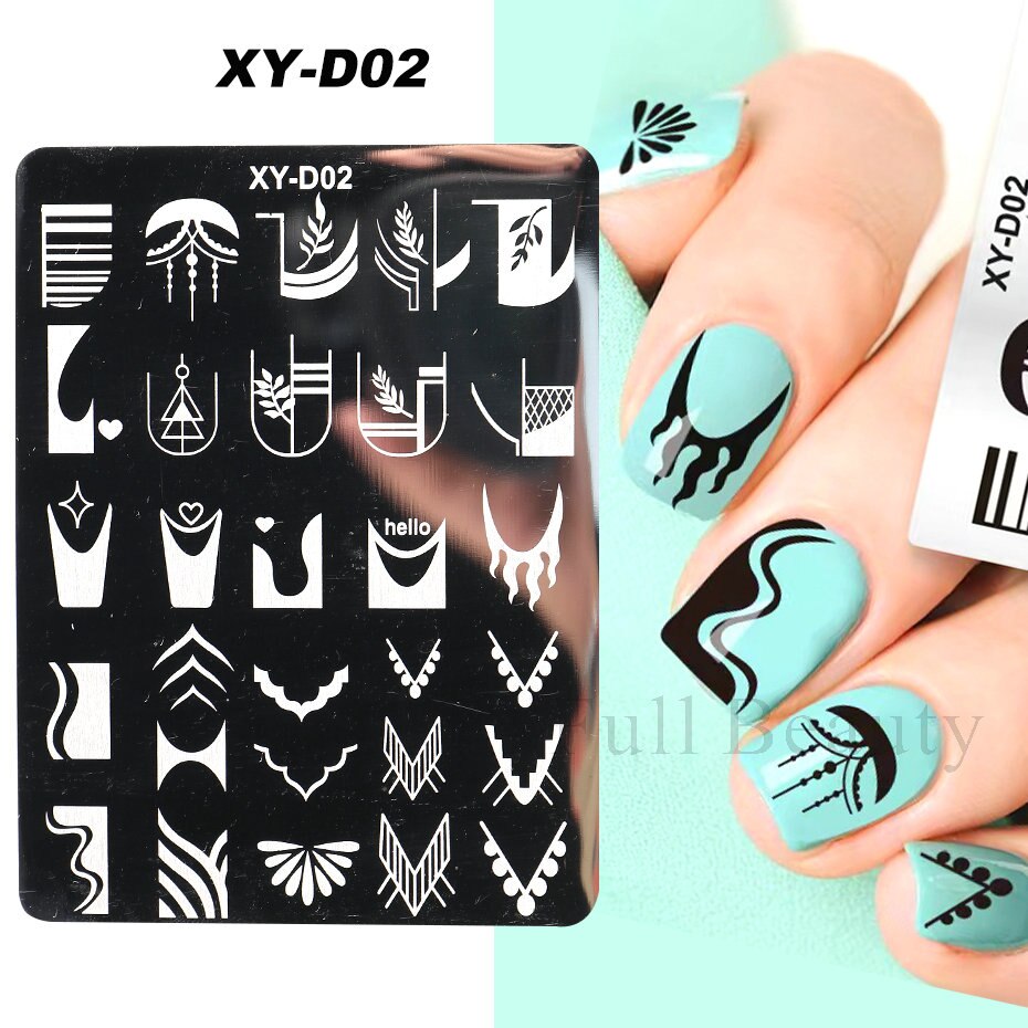 French Nail Art Stamping Plate Geometry Wave Line Drawing Templates Flower Love Lace Stamp Nail Charm Mold Stencil Tools LAXY-D-
