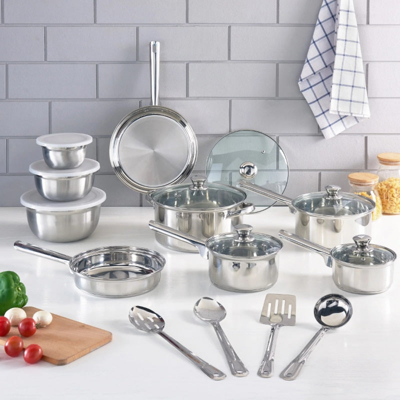 Mainstays Stainless Steel 24-Piece Kitchen Setcookware pots and pans set