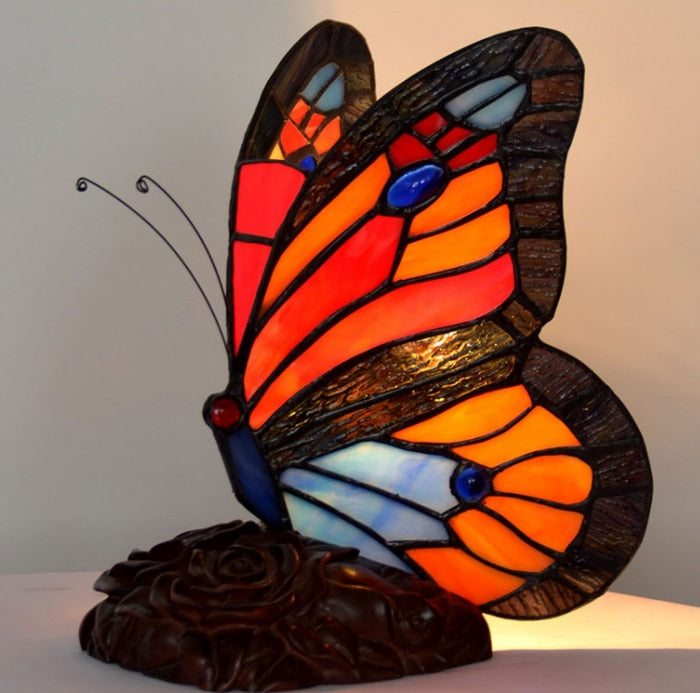 Tiffany Table Lamp Retro Stained Glass Butterfly Desk Lamp Hotel Decor Table Lamp Bedroom LED Night Light Christmas Decoration