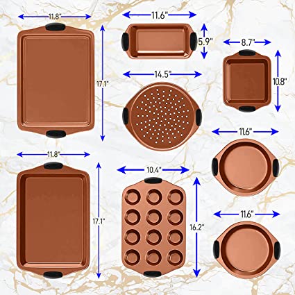 8 Piece, Copper Non-stick Carbon Steel Bake Pan Set