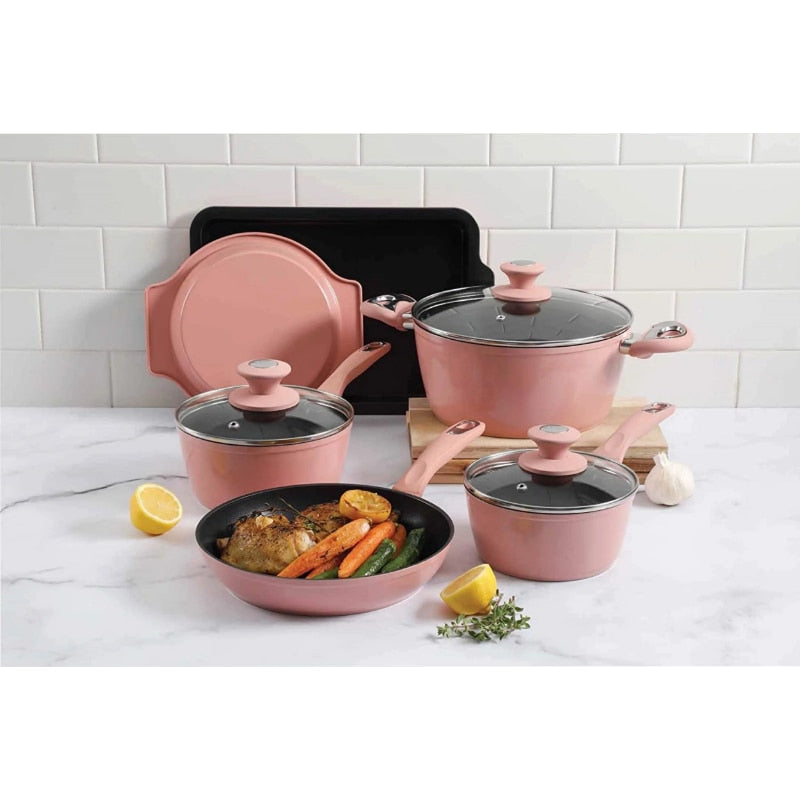 Oster Cookware Set, 12-Piece, Dusty Rose Cookware Set Kitchen