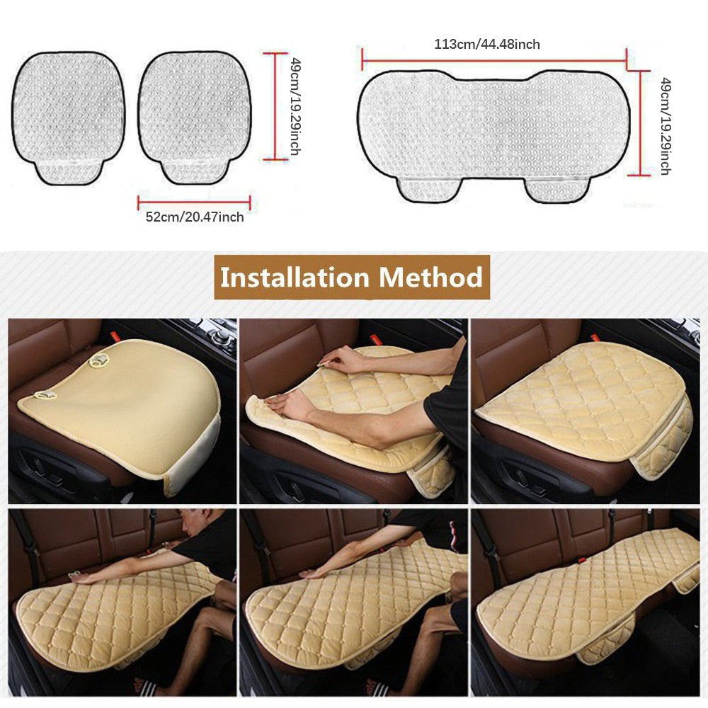Car Seat Cover Front Rear Flocking Cloth Cushion Non Slip Winter Auto Protector Mat Pad Keep Warm Universal For Truck Suv