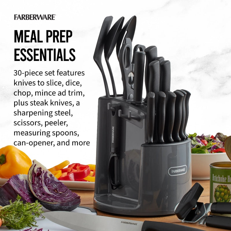 Farberware Classic 30-piece Rotating Carousel Cutlery and Tool Set in Gray kitchen knife set kitchen knife