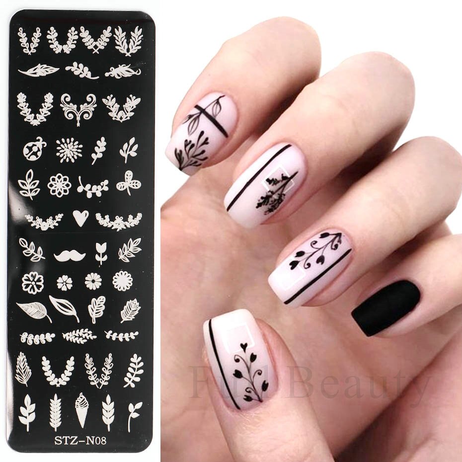 French Nail Art Stamping Plate Geometry Wave Line Drawing Templates Flower Love Lace Stamp Nail Charm Mold Stencil Tools LAXY-D-