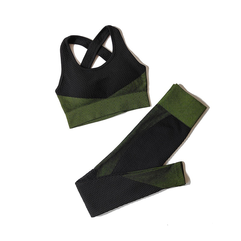 2/3Pcs Women Yoga Suit Seamless Knitted Yoga Pants Leggings Clothing Zipper Long Sleeve Crop Top Fitness Wear Sportswear Gym Set