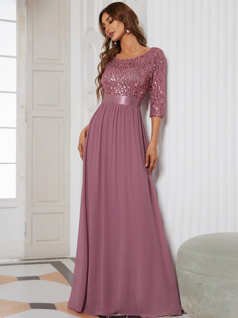 Elegant Evening Dresses Long A-LINE O-Neck Three Quarter SLeeve Lace Gown 2023 Ever Pretty Of Orchid Simple Prom Women Dress