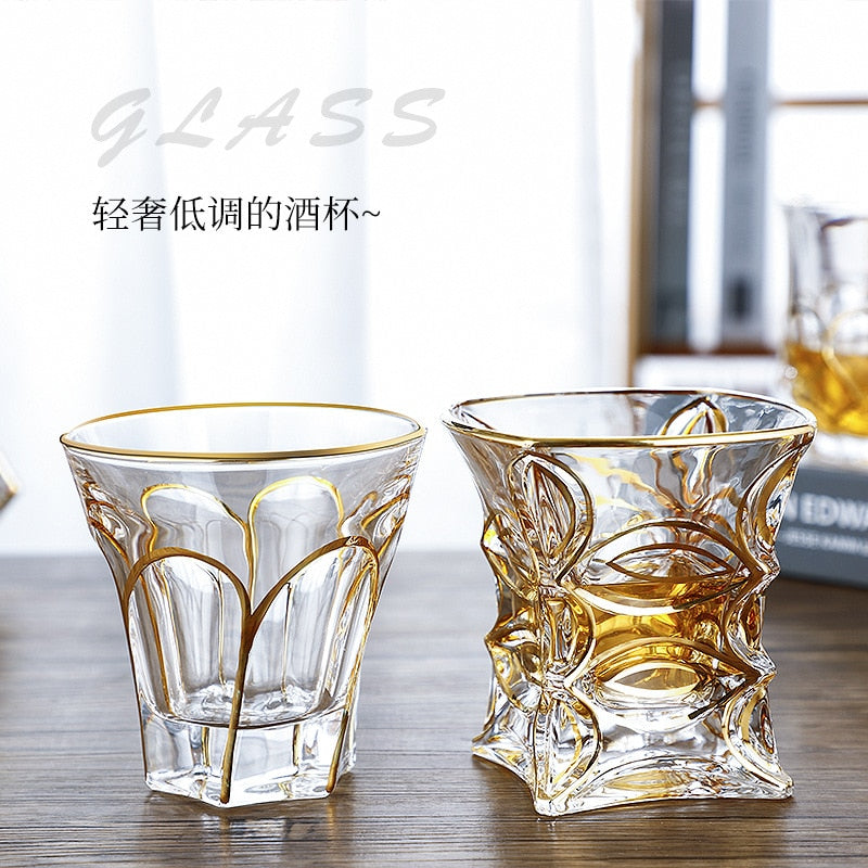 Crystal Gilt Glass Beer Mug European Luxury Brandy Wine Whiskey Cup Cups Drinkware Kitchen Dining Bar Home Garden