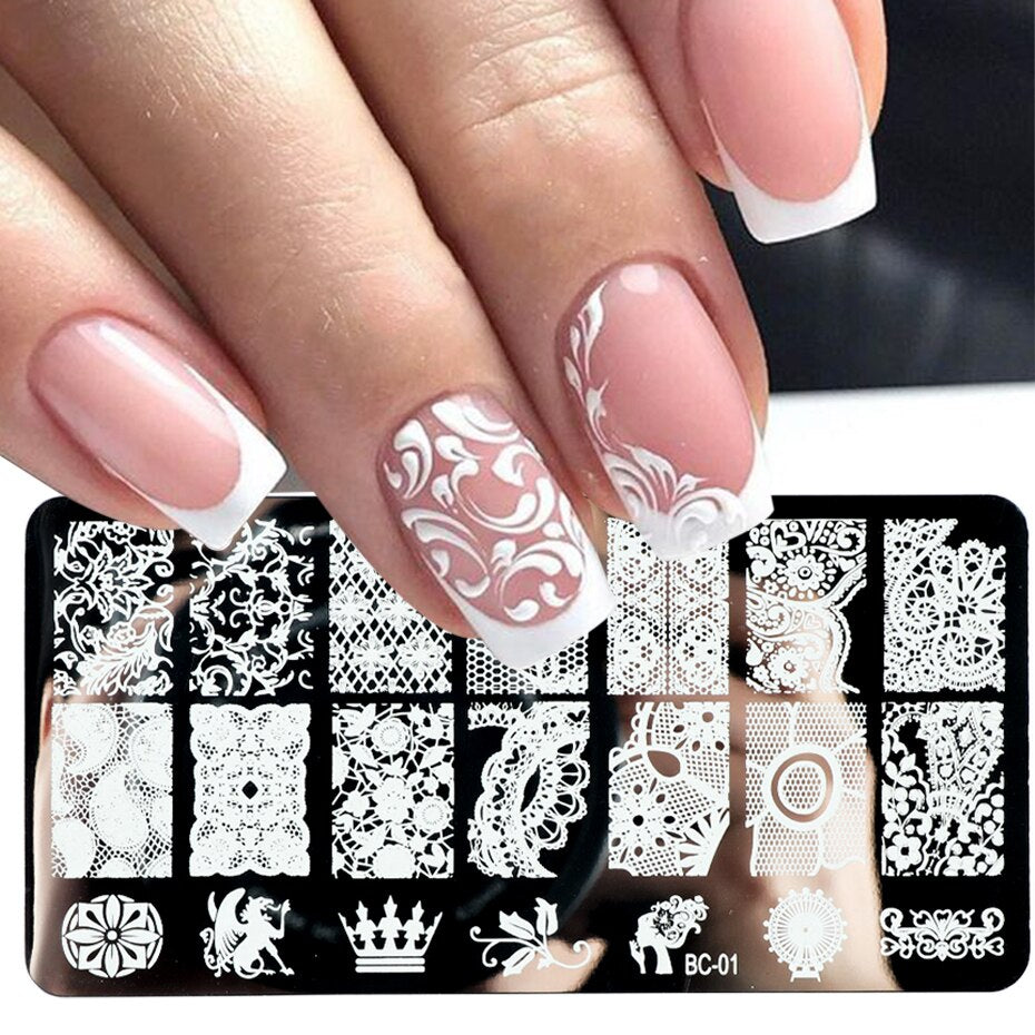 French Nail Art Stamping Plate Geometry Wave Line Drawing Templates Flower Love Lace Stamp Nail Charm Mold Stencil Tools LAXY-D-