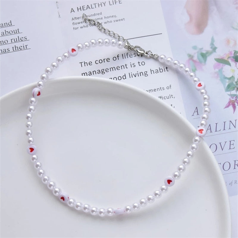 Trendy Love Pearl Necklace Female Personality Travel Party Fashion Clavicle Necklace Accessories collar perlas collar