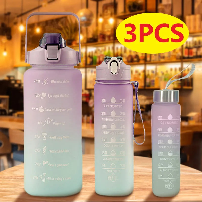 3PCS/set Sports Water Bottle With Straw Men Women Fitness Water Bottles Outdoor Cold Water Bottlesc With Time Marker Drinkware