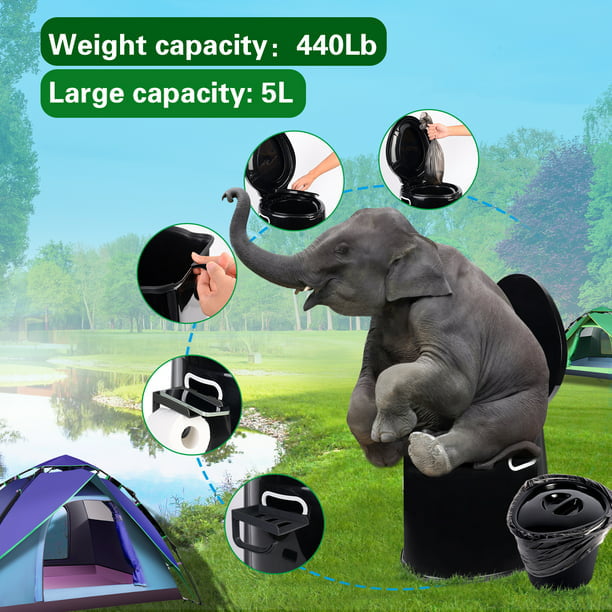 Travel Camping Toilet, 5.3 Gallon, Black