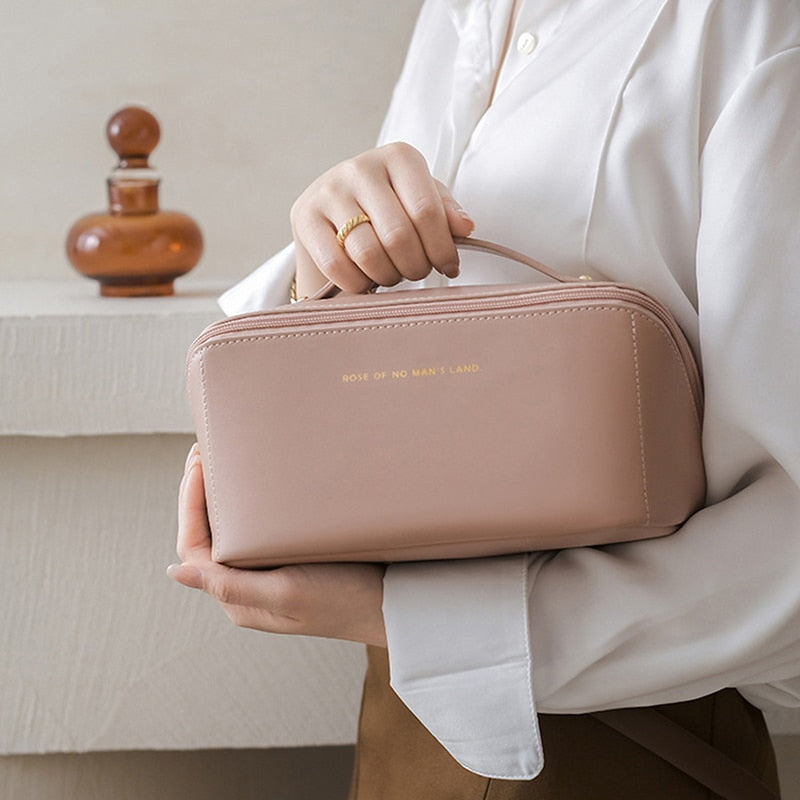 Large Travel Cosmetic Bag for Women Leather Makeup Organizer Female Toiletry Kit Bags Make Up Case Storage Pouch Luxury Lady Box