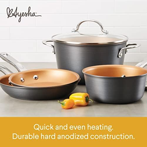Curry Home Collection Hard Anodized Nonstick Cookware Pots and Pans Set, 9 Piece, Charcoal Gray