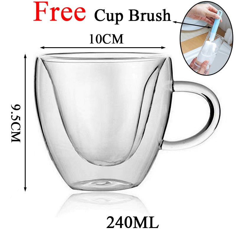 Double Wall High Borosilicate Glass Mug Heat Resistant Tea Milk Lemon Juice Coffee Water Cup Bar Drinkware Lover Gift Creativity