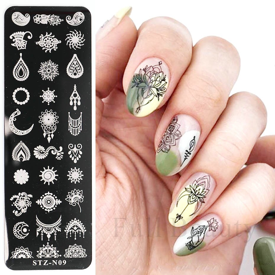 French Nail Art Stamping Plate Geometry Wave Line Drawing Templates Flower Love Lace Stamp Nail Charm Mold Stencil Tools LAXY-D-