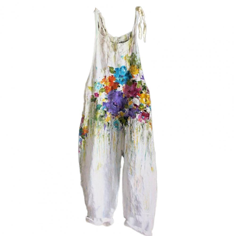 Summer Romper Streetwear Printed Jumpsuit Thin Breathable Creative Vintage Floral Print Elegant Women Jumpsuits