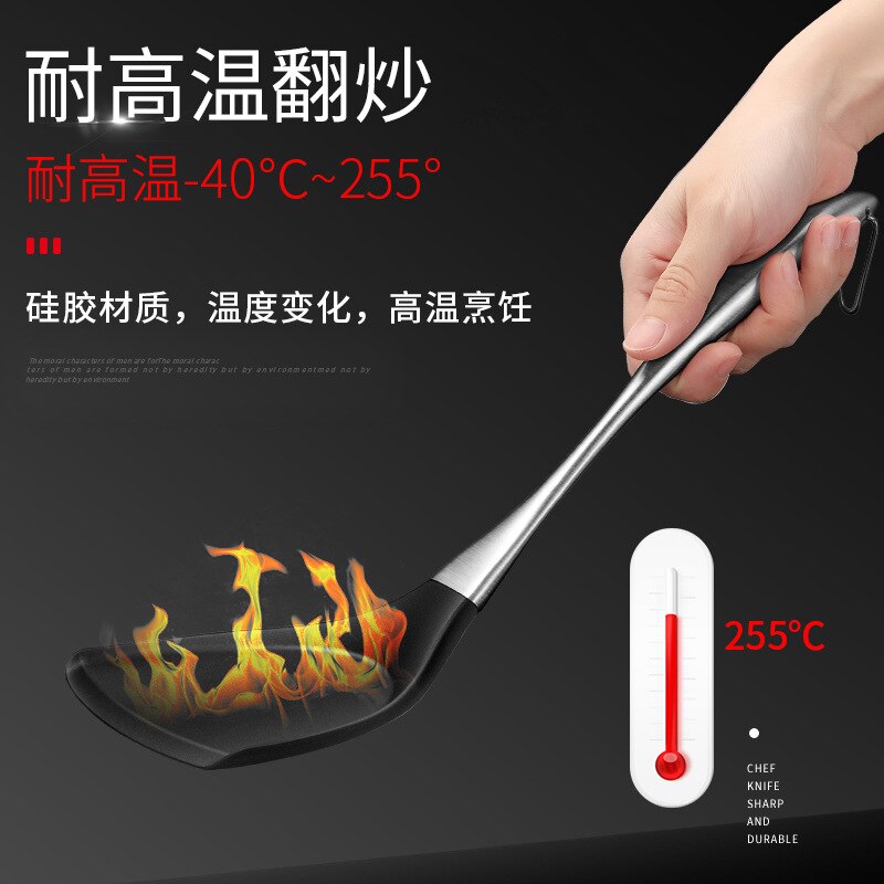 304 Stainless Steel Silicone Cooking Utensil Set Kitchen Novel Kitchen Accessories Extended Non-stick Pan Spatula Frying Spatula