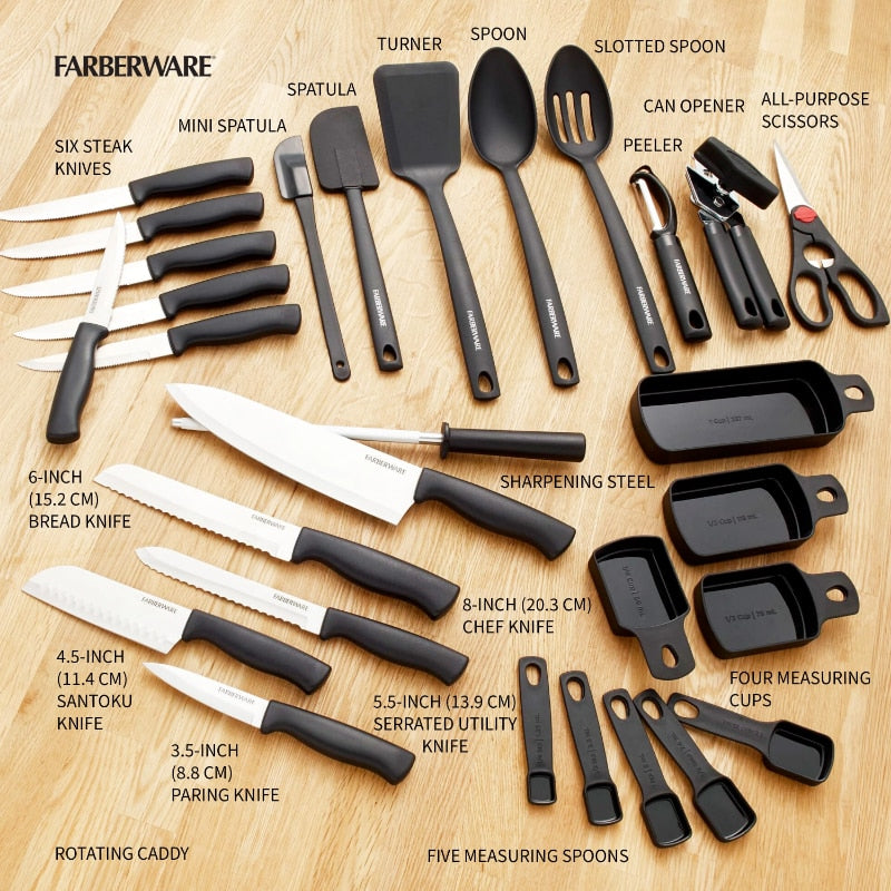 Farberware Classic 30-piece Rotating Carousel Cutlery and Tool Set in Gray kitchen knife set kitchen knife