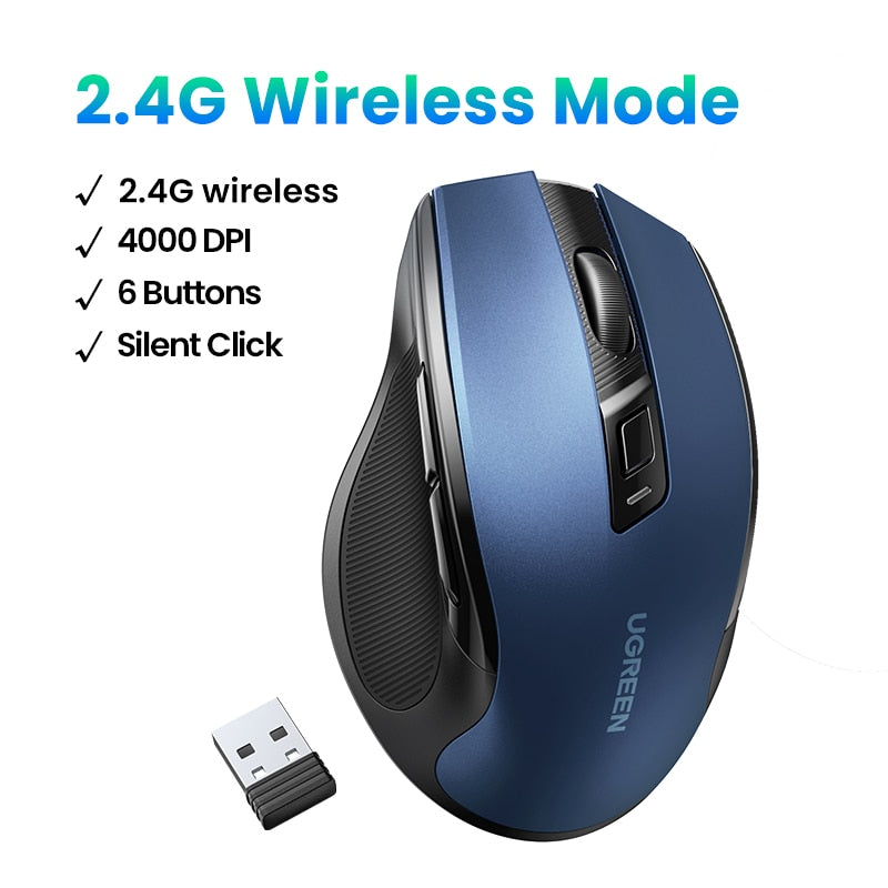 【Top Sale】UGREEN Mouse Wireless Ergonomic Mouse 4000 DPI Silent 6 Buttons For MacBook Tablet Laptop Mute Mice Quiet 2.4G Mouse