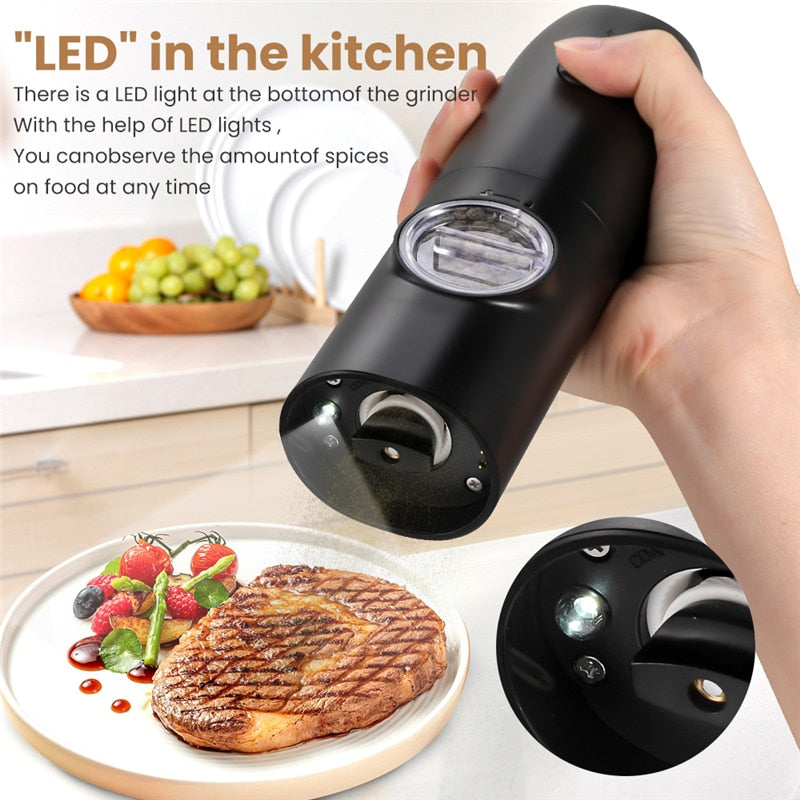 Rechargeable Salt Pepper Grinder Set USB Charging Base Adjustable Automatic Electric Spices LED One Hand Mill Kitchen Tools