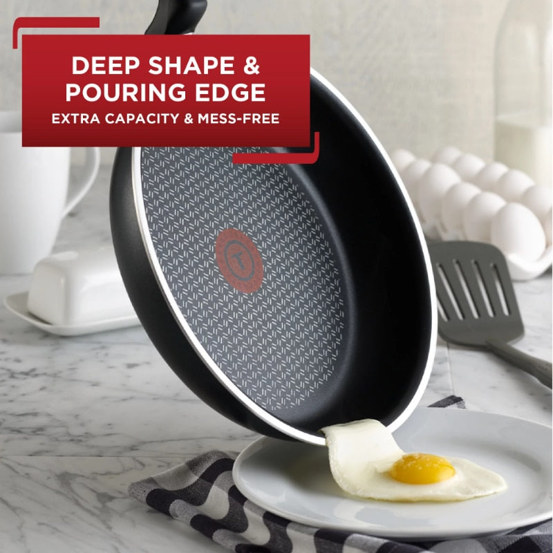 T-fal Cook & Strain Nonstick 2 Piece Fry Pan Cookware Set, 9.5 and 11 inch, Black, Dishwasher Safe