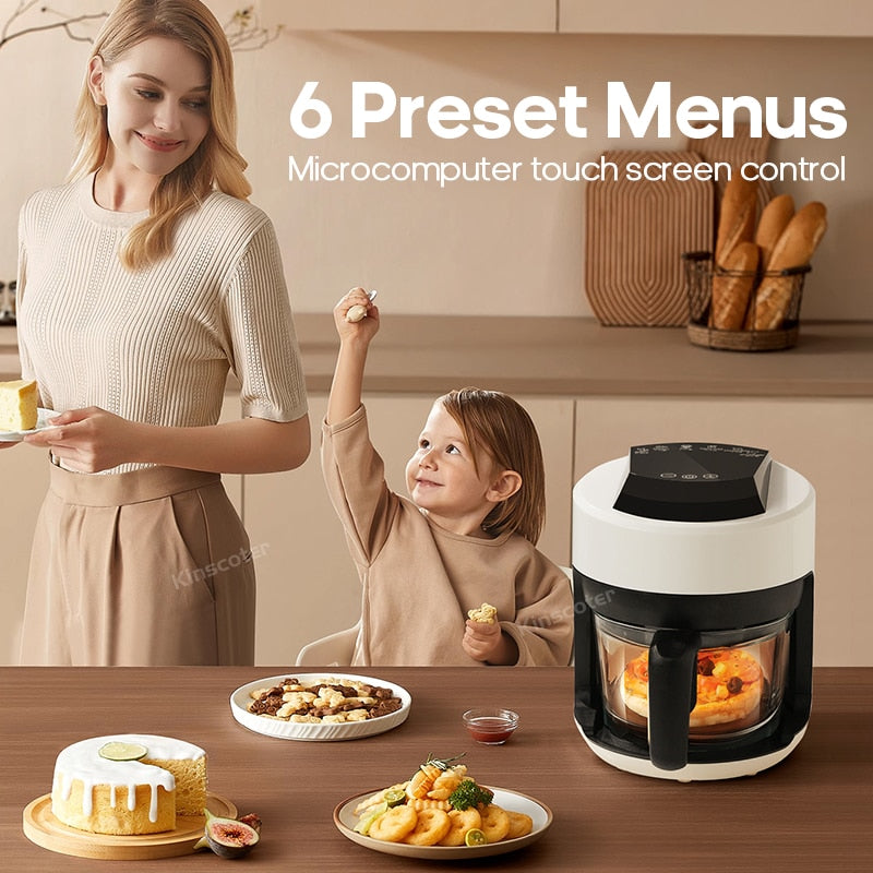 Electric Hot Glass Air Fryers Oven 12-in 1 2.5L White Air Fryers with Nonstick Basket Home Kitchen Appliances