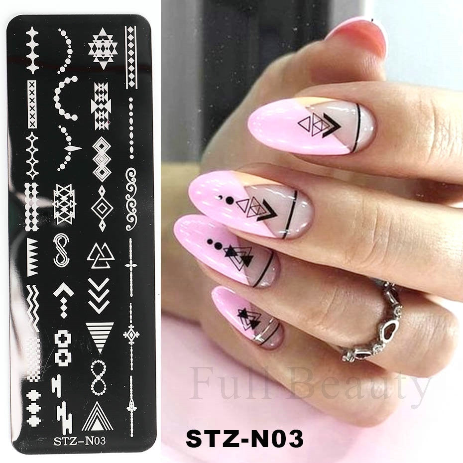 French Nail Art Stamping Plate Geometry Wave Line Drawing Templates Flower Love Lace Stamp Nail Charm Mold Stencil Tools LAXY-D-
