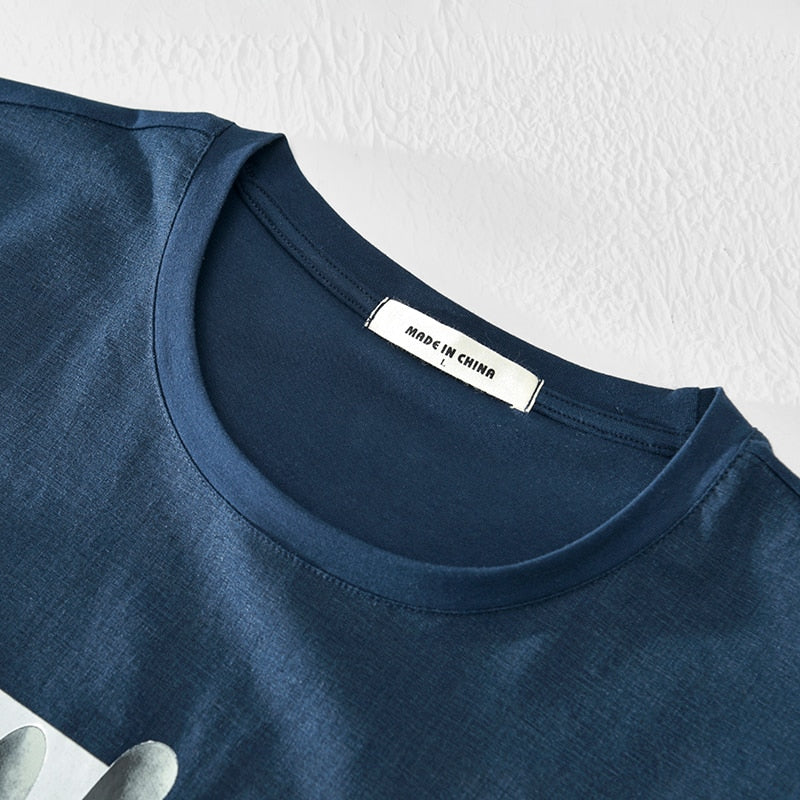 Italy brand linen short sleeve t-shirt men casual loose t shirt mens cartoon embroidery stitching round neck tshirt male camisa