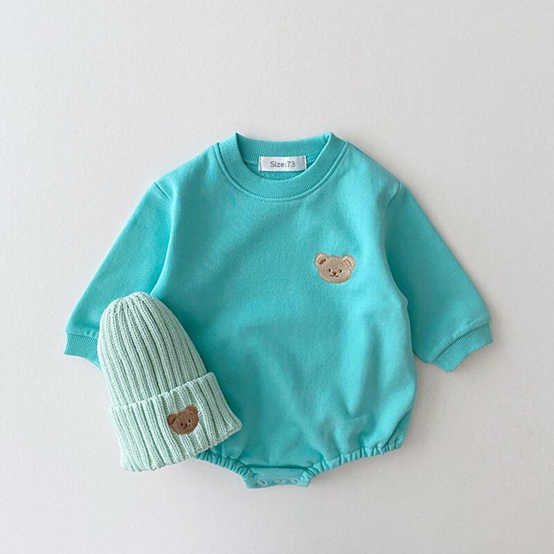 Sweat-shirt pour bébé coréen, barboteuse, manches longues, doux, en coton, ours, body pour bébé fille, combinaisons à capuche, hauts, vêtements d'extérieur, printemps automne