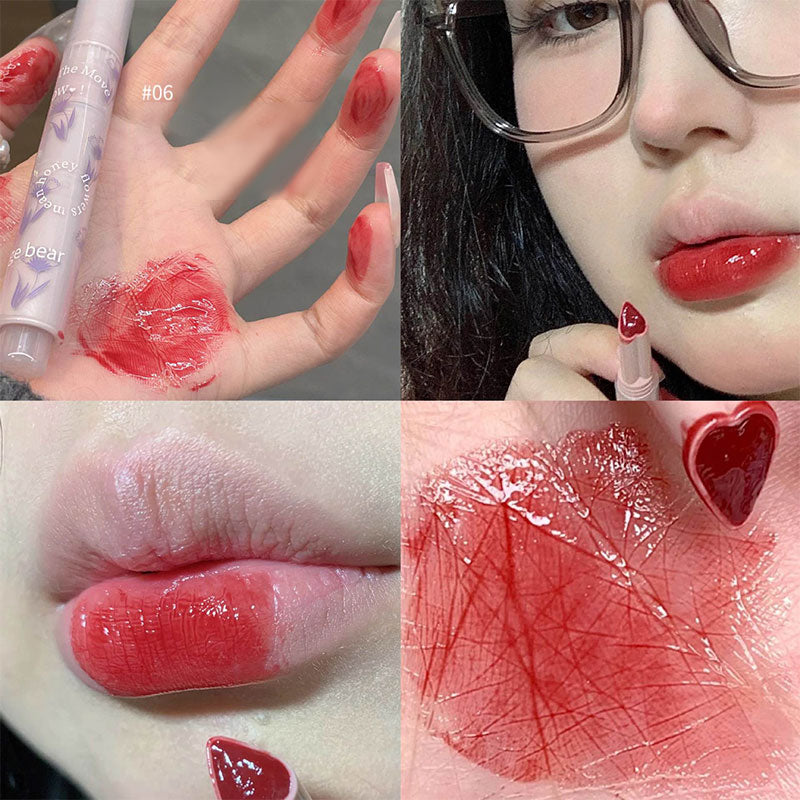 FLORTTE Love Shape Lipstick Flower Jelly Water Lip Gloss Clear Light Hydrating Lip Tint Non-stick Cup Korea Cosmetic