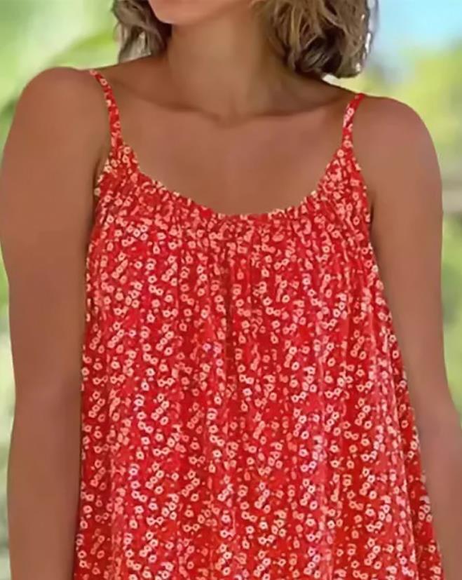 Women's Dress 2023 Summer Fashion New Ditsy Floral Print Ruffle Hem Casual Mini Sling Dresses Little Fresh and Sweet Style