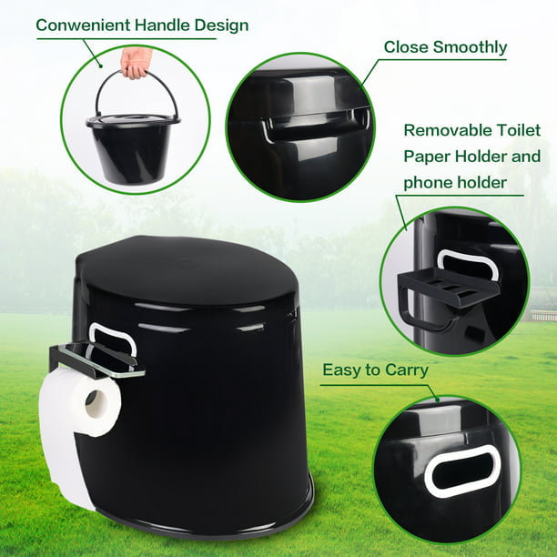 Travel Camping Toilet, 5.3 Gallon, Black