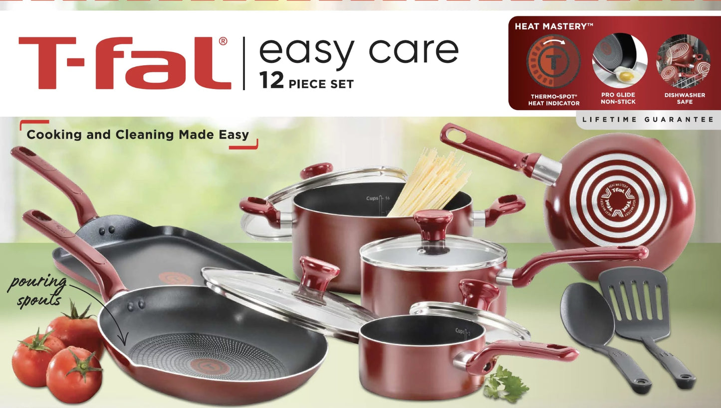 T-fal Easy Care 12PC set RED kitchen pots and pans set cooking pots set cookware sets pots and pans