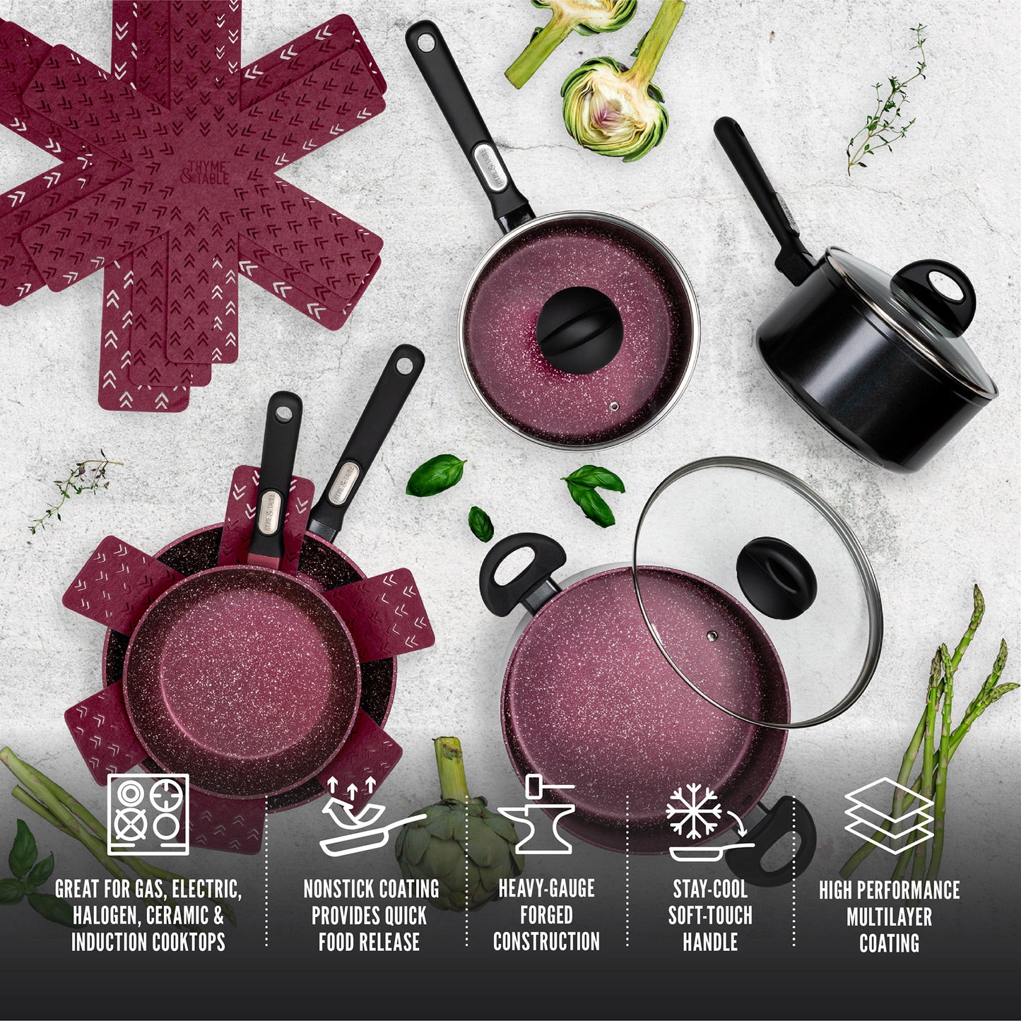 Thyme & Table Non-Stick 12 Piece Cookware Set, Scarlet Red