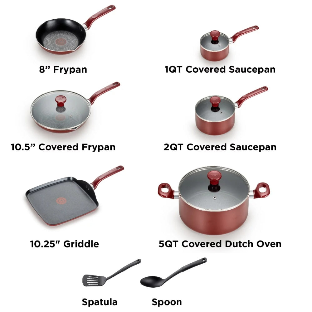 T-fal Easy Care 12PC set RED kitchen pots and pans set cooking pots set cookware sets pots and pans