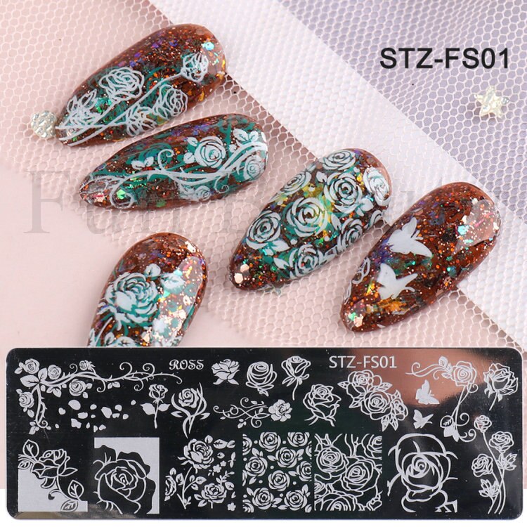 French Nail Art Stamping Plate Geometry Wave Line Drawing Templates Flower Love Lace Stamp Nail Charm Mold Stencil Tools LAXY-D-