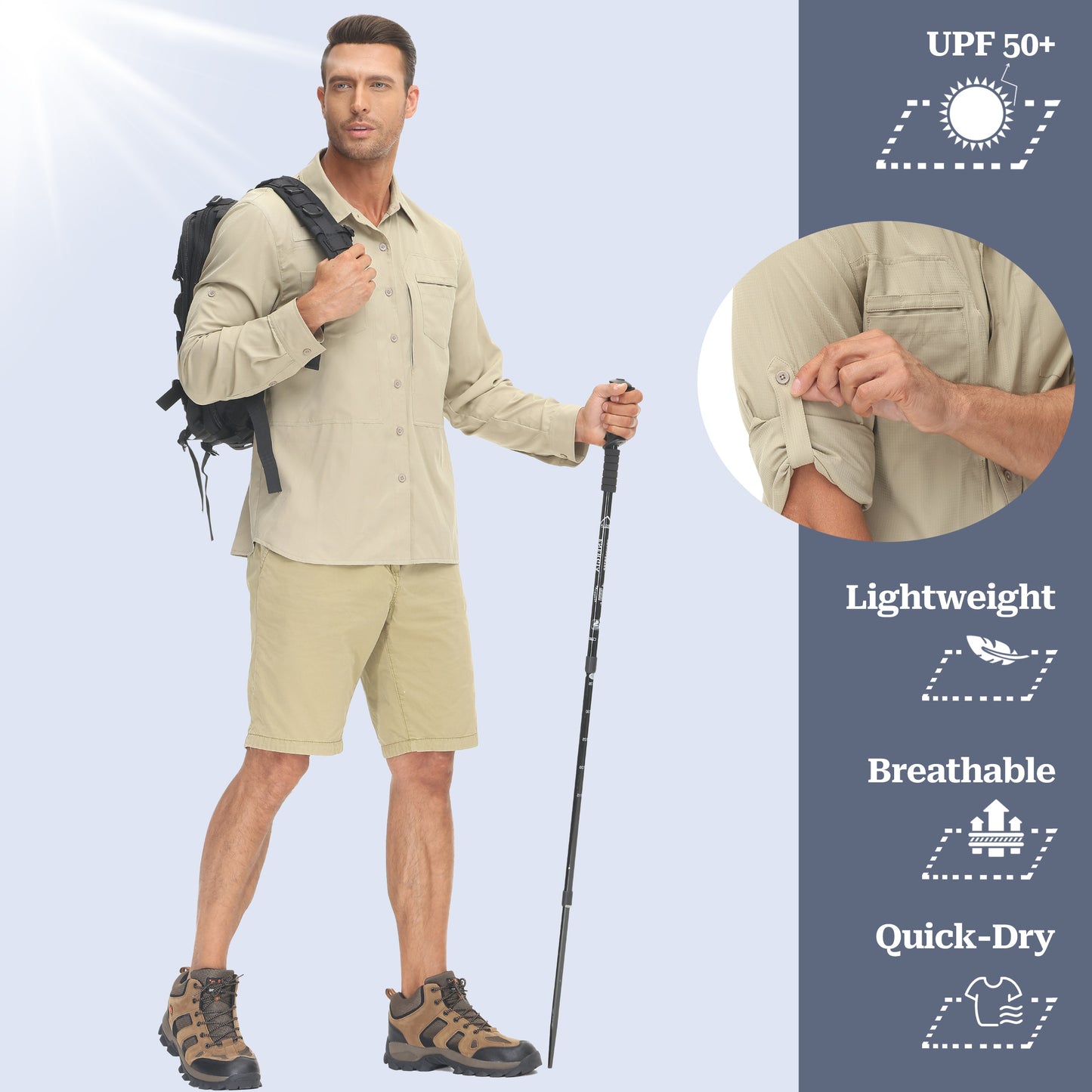 Men's Summer Long Sleeve Fishing Shirts UPF 50+ Sun Protection Hiking Shirt Casual Button Down Tactical Shirts