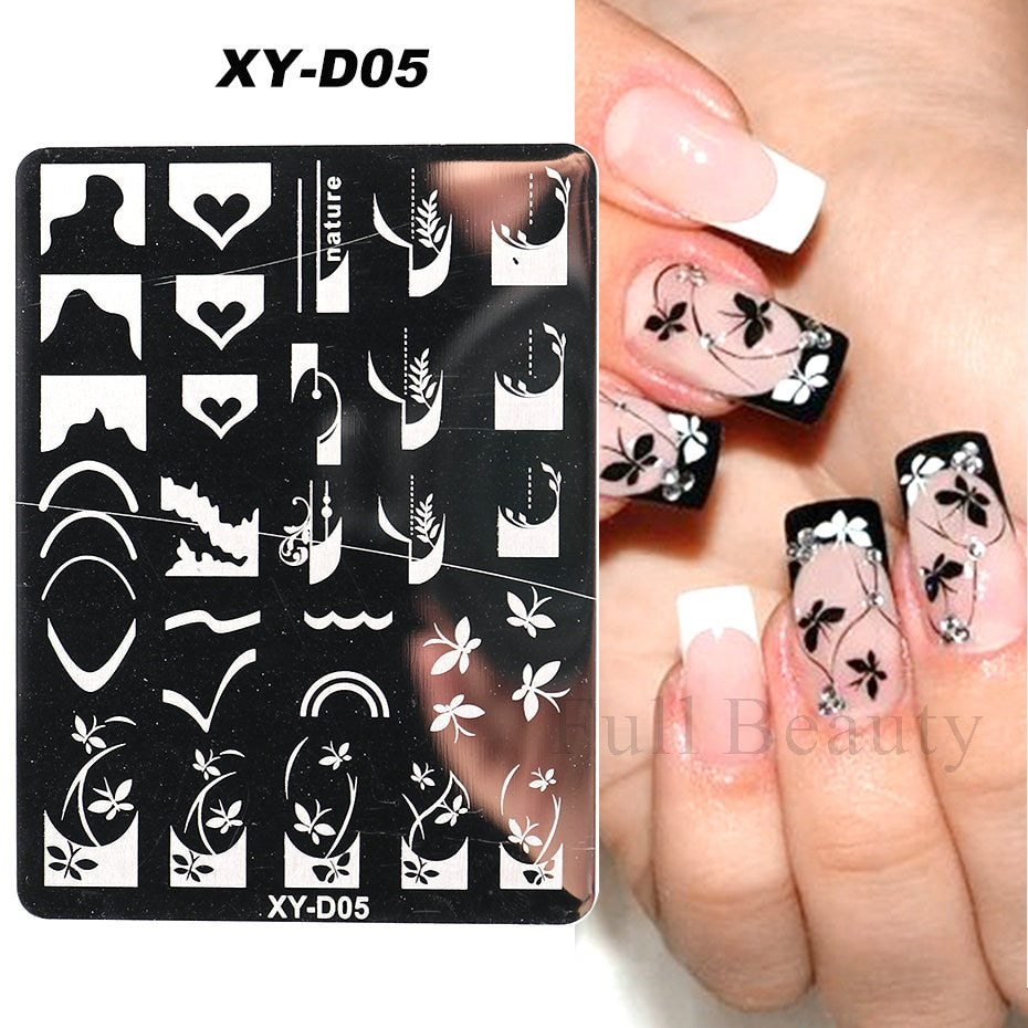 French Nail Art Stamping Plate Geometry Wave Line Drawing Templates Flower Love Lace Stamp Nail Charm Mold Stencil Tools LAXY-D-