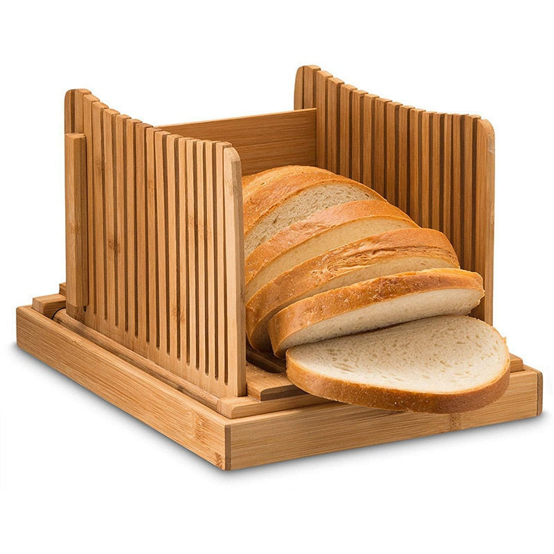 Bamboo Bread Slicer Tray Cutting Board Bread Crumb Collection Tray Foldable Bread Slicing Kitchen Tools