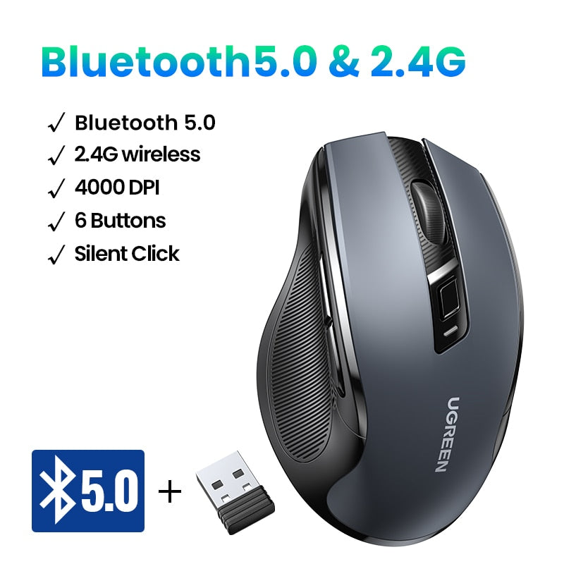 【Top Sale】UGREEN Mouse Wireless Ergonomic Mouse 4000 DPI Silent 6 Buttons For MacBook Tablet Laptop Mute Mice Quiet 2.4G Mouse