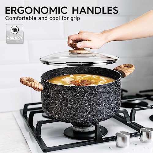 and Pans Set Nonstick, Granite Cookware Set 12 Pcs Non Toxic Cookware Set Induction Compatible, Black Granite Pots and Pans Set