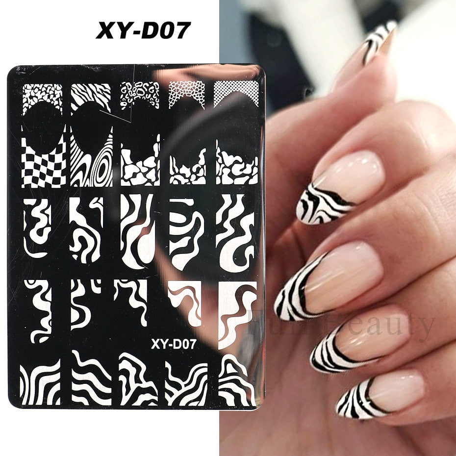 French Nail Art Stamping Plate Geometry Wave Line Drawing Templates Flower Love Lace Stamp Nail Charm Mold Stencil Tools LAXY-D-