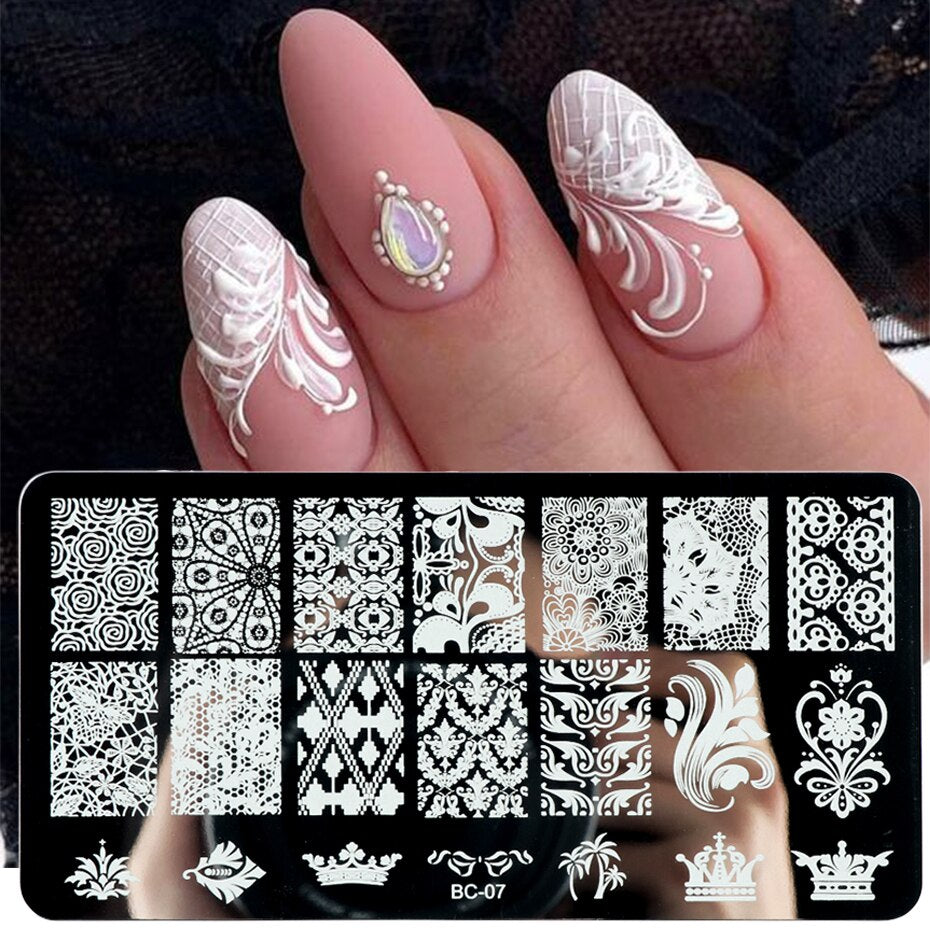 French Nail Art Stamping Plate Geometry Wave Line Drawing Templates Flower Love Lace Stamp Nail Charm Mold Stencil Tools LAXY-D-