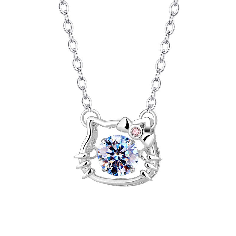 Lovely Cartoon Hellokitty Sanrio Anime Kids Chain Necklaces Cute Hollowed Kitty Crystal Necklace for Women Girls Birthday Gift