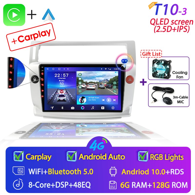For Citroen C4 C-Triomphe Quatre 2004-2014 Car Radio Multimedia Carplay 2Din DVD Head Unit Stereo Speaker Audio Android 11 Video