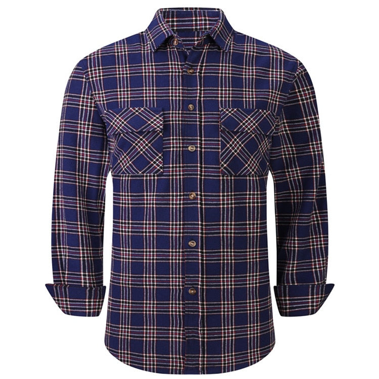 2022 New Men's Plaid Flannel Shirt Spring Autumn Male Regular Fit Casual Long-Sleeved Shirts For (USA SIZE S M L XL 2XL)