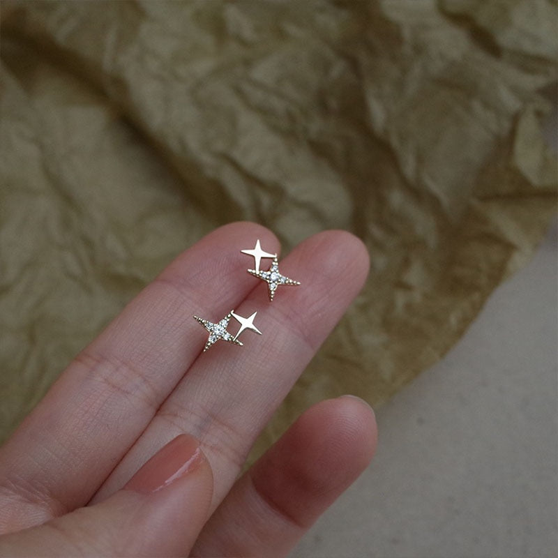 925 Silver Needle Simple Shiny Zircon Earrings Gold Plating Jewelry Crystal Stud Earrings Women